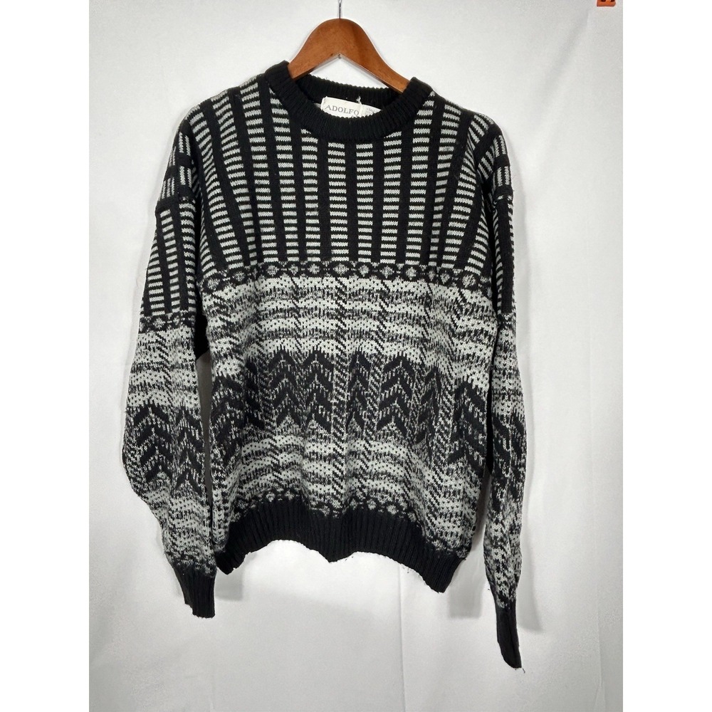 VTG Adolfo Mens Tall 2XL 90s 3D Knit Grandpa Sweater Hip Hop Preppy‎ Wool Blend